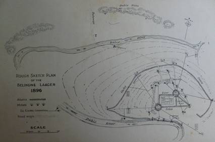 Laing's 1897 map of the laager at Belingwe