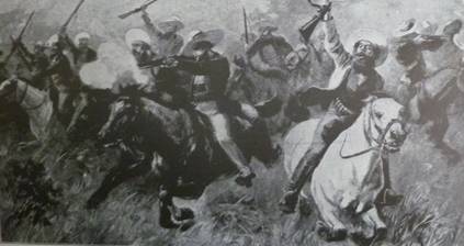 Charge of the Afrikaners during the battle of April 25 on the Umgusa River.